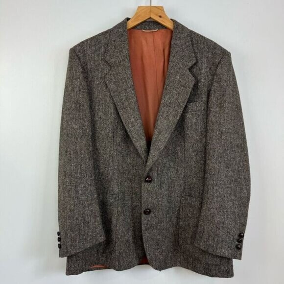 Vintage Oakton Men’s 46R Pure Virgin Wool Classic Grey Suit Jacket Sports Coat - Picture 1 of 12